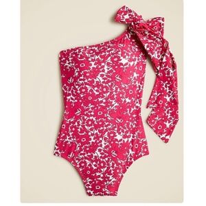 Bow one shoulder one-piece swimsuit in blushing meadow